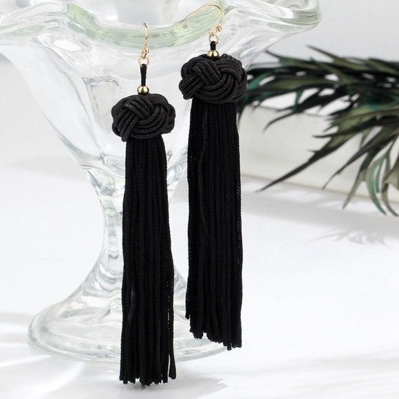 NEW Long Black Tassel Dangle Earring - Picture 1 of 4